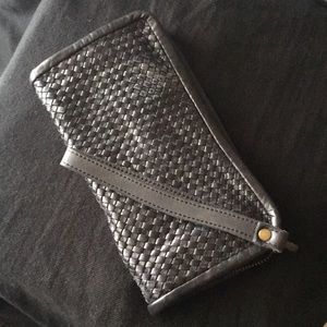 Platania genuine leather weave wristlet